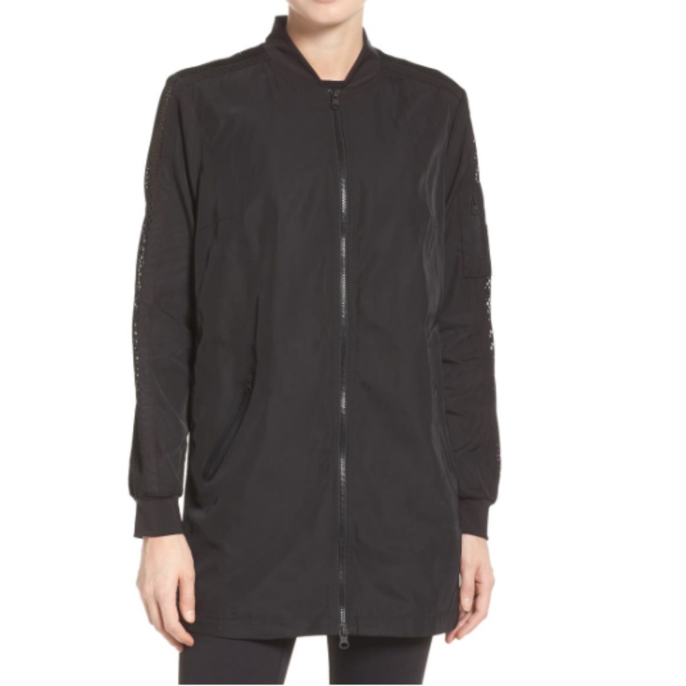 Blanc Noir Mesh Fishnet Boyfriend Black Bomber Jacket